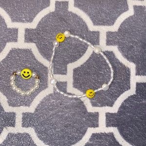 smiley pearl bracelet and ring